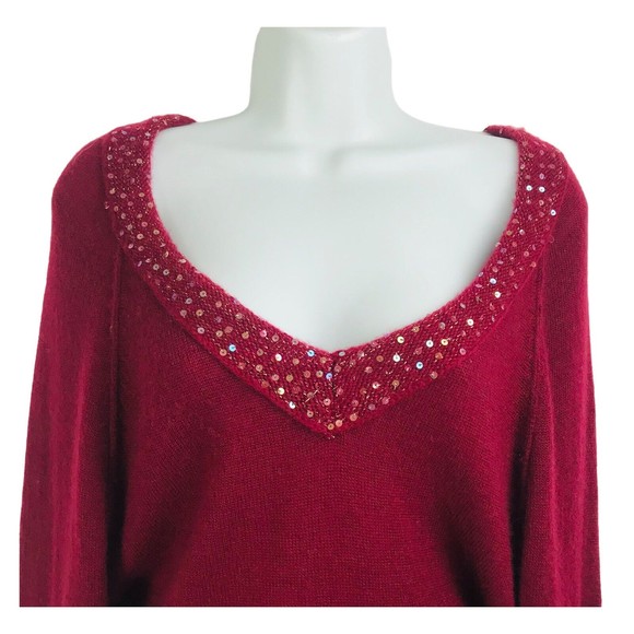 Free People Get On The Glitz Women’s Size M Wool Sweater Sequin Burgundy - Picture 2 of 12